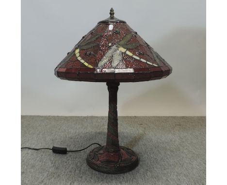 A Tiffany style leaded glass table lamp and shade, 56cm tall