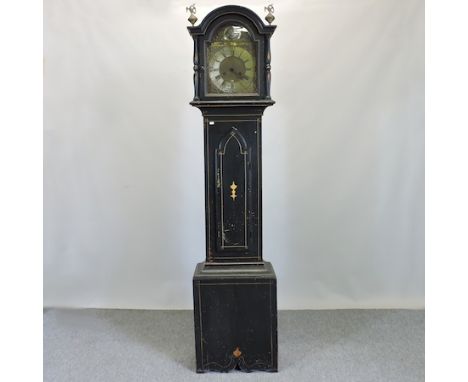 An 18th century black japanned longcase clock, the brass dial signed John Bennett, Helstone, the eight day movement striking 