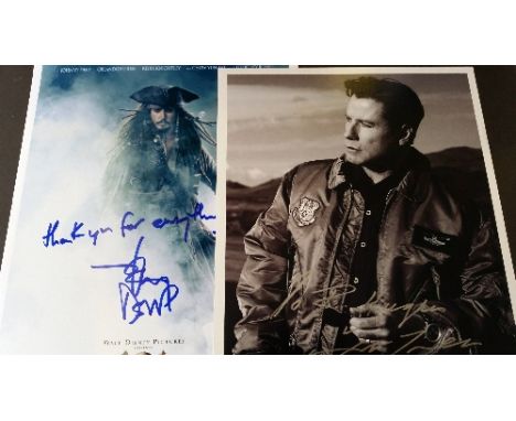 ENTERTAINMENT, signed photos, John Travolta, half-length pose, inscribed (in silver felt tip), 8 x 10; Johnny Depp, reprinted