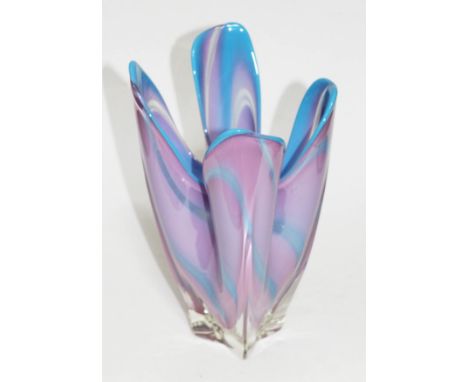 A pink and blue Czech glass vase, height 32cm.  