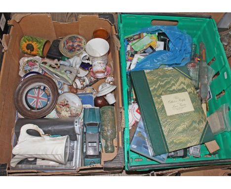 A box of collectables to include, toys, old glass bottles, die-cast vehicles and phone cards etc.  