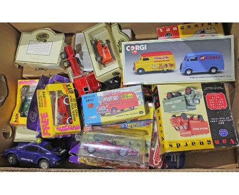 A box of die-cast vehicles including Corgi, Lledo, Vanguards etc.  