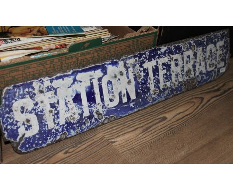 A Victorian road sign enamel on cast iron, "Station Terrace", length 66cm.  