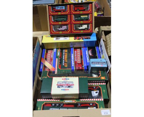 A box of mainly Corgi Eddie Stobart and other die-cast trucks.  