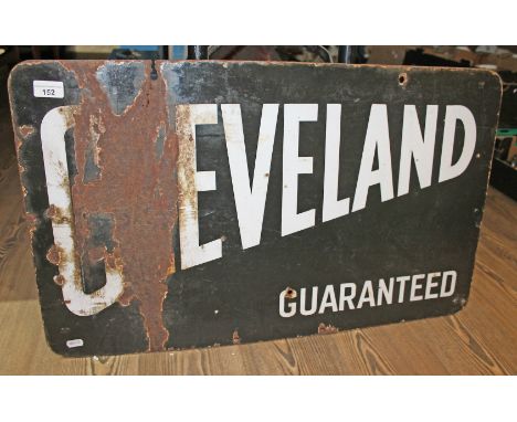 A Cleveland guaranteed motor oil double-sided enamel advertising sign 76cmx 46cm.  