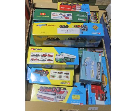 A box containing fifteen Corgi die-cast model vehicles.  
