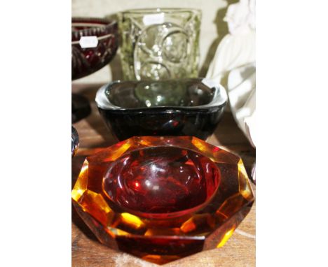 A Murano glass geode bowl, an Orrefors smoked glass bowl and a SKLO Union glass vase.Condition, General wear to bases, small 