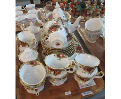 Tray of Royal Albert bone china 'Old Country Roses' teaware, various to include; teapot, sucrier, milk jug, cups, saucers, pl