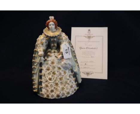 Royal Worcester fine bone china figurine of Queen Elizabeth the First, a limited edition sculpted by Michael Talbot, with cer