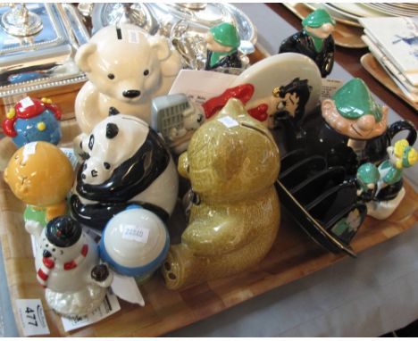 Tray of assorted collectable Wade money boxes to include; Andy Capp, panda, teddy bear, Mr Men character, together with a Wad