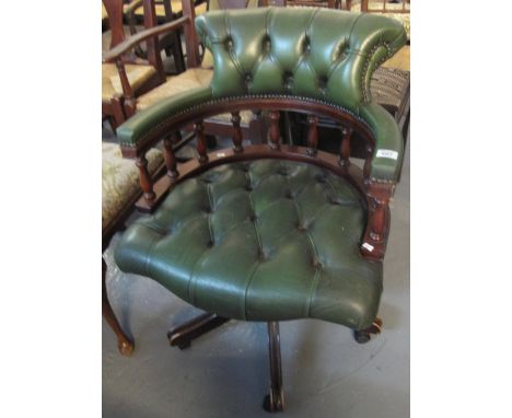 Reproduction green leather button back swivel office chair. (B.P. 24% incl. VAT)