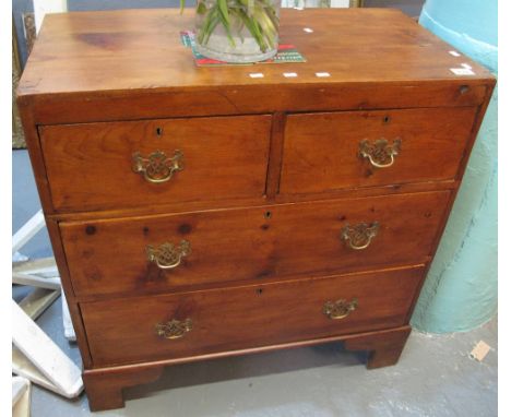 19th Century pine straight fronted chest of two short and two long drawers on bracket feet. (B.P. 24% incl. VAT) CONDITION RE