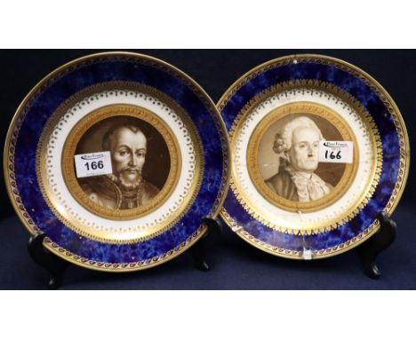 Pair of 19th Century Sevres porcelain cabinet plates, 'Mont Mor Ensy' and 'La Monhe-Piquet'. Both titled verso with printed a