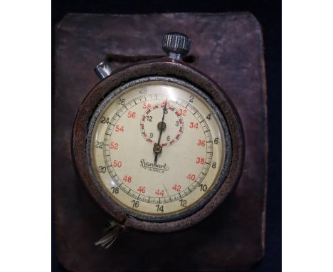 Hanhart sweep hand stop watch in leather wrist case. (B.P. 24% incl. VAT)