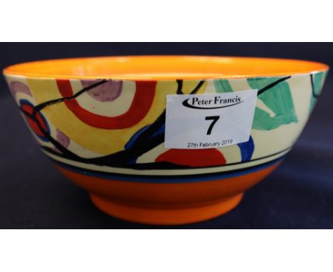 Clarice Cliff design Wilkinson pottery Fantasque series bowl with hand painted decoration. Printed marks and impressed 7.5 (p