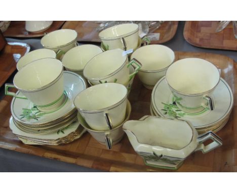 Charity sale - Lamode new Chelsea Staffordshire art deco design floral tea service. (B.P. 24% incl. VAT)