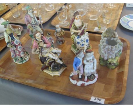 Tray of continental figurines, mainly German to include; musicians, young lovers etc. (8)(B.P. 24% incl. VAT) CONDITION REPOR