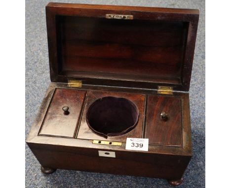 19th Century rosewood sarcophagus shaped tea caddy. (B.P. 24% incl. VAT)