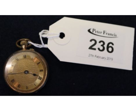 Small 9ct gold key wind engine turned fob watch. (B.P. 24% incl. VAT)