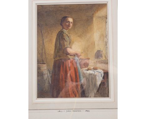 John Absolon: watercolours, portrait of a scullery maid, 9 3/4" x 7 1/4", in wash line mount and gilt frame 