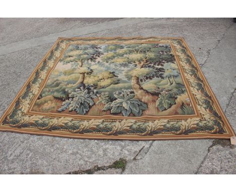 A verdure tapestry wall hanging, 87" square approxCondition:There's a strip of velcro across the top which is coming loose, t