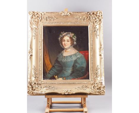 English early Victorian oil on panel, portrait of an unknown woman, 16" x 13 1/2", in gilt frame 
