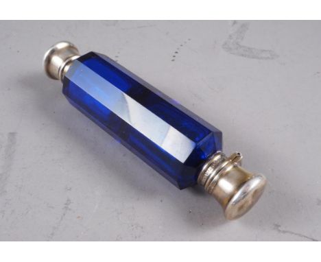 A Sampson &amp; Mordan double ended Bristol blue glass and white metal mounted scent bottle, and a Thomas Shaw silver snuff b