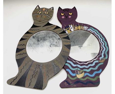 PONKLE (1934-2012) Two painted wooden cats each with a circular mirror to centreCondition report: Each is 56.5cm high