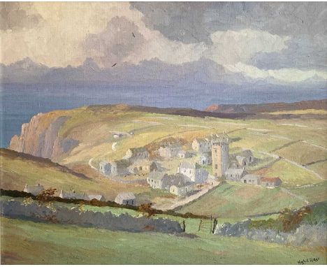 Hugh E. RIDGE (1899-1976)Autumn Scene - The Village of Zennor from Trewey HillOil on canvas Signed Inscribed to verso 45 x 56