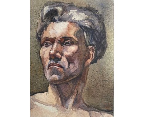 Follower of Duncan GRANTMale Portrait Watercolour Bears initials 19.5 x 14.5cm