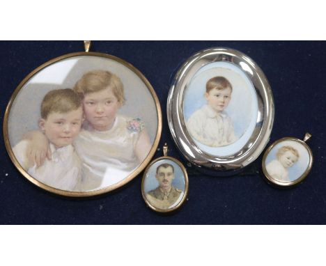 Nina Hardy, four portrait miniatures, the three smaller on ivory