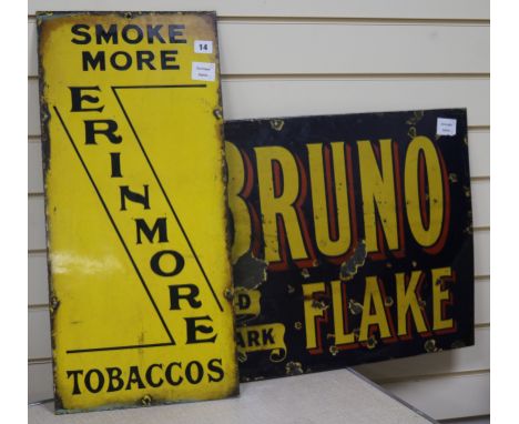 Two enamel signs: St Bruno and Erinmore Tobacco 46 x 76cm and 66 x 30cm