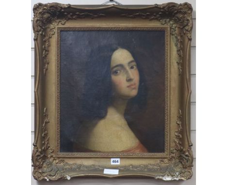 Victor Comand, oil on canvas, head and shoulder portrait of a young lady, indistinctly signed and dated 1848, 44 x 37cm