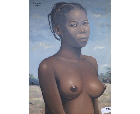 S. Mawaka, oil on canvas, Portrait of an African girl, signed and dated 1970, 55 x 39cm, unframed