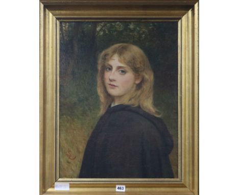 Charles Selem Lidderdale, oil on canvas, portrait of a girl standing in woodland, monogrammed, 55 x 41cm