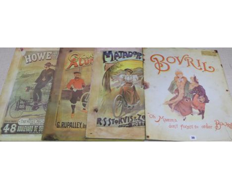 Four reproduction enamel signs including Bovril