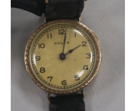 A lady's early 20th century 9ct gold Rolex manual wind wrist watch.