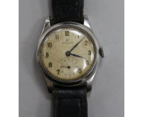 A gentleman's 1940's/1950's stainless steel mid-size Rolex manual wind wrist watch with Arabic dial and subsidiary seconds.