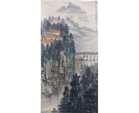A Chinese landscape scroll painting