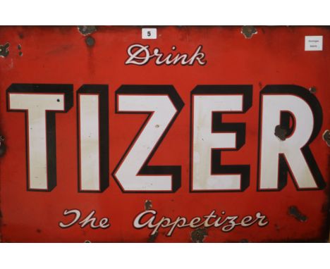 An enamel advertising sign for Tizer 51 x 76cm