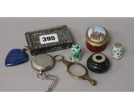 A paste set snuff box, pocket watch etc