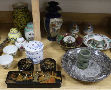 A quantity of Chinese and Japanese ceramics, Canton enamel etc