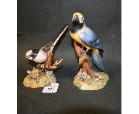 A Royal Crown Derby ceramic model of a Macaw, second quality; another, Long Tailed Tit (2)