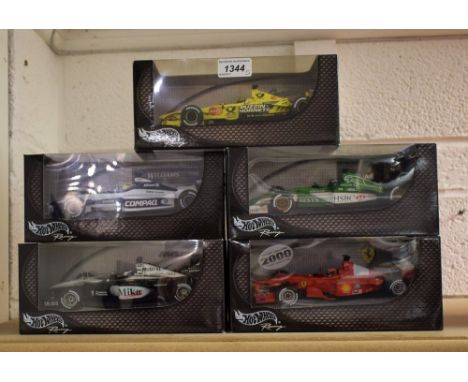 Hot Wheels - Racing, 1:24 scale Formula 1 Williams racing car;  others Jaguar, Jordan, Mclaren, Ferrari, all window boxed (5)