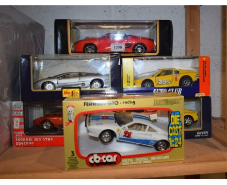 Die-cast Vehicles - 1:18 scale Maisto Mustang Mach III special edition, red;  others, 1:24 scale Ferrari 348-ts, Jaguar XJ220