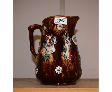 A Victorian bargeware water jug, Mr G Green, Welsh Harp, Hendon 1886, 20cm high