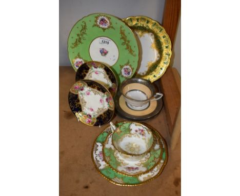 Ceramics - a 19th century coalport trio printed and tinted with flowers; an Asprey's Royal Worcester trio, silver, beige and 