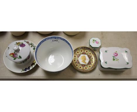 Ceramics - A Herend porcelain rounded rectangular trinket box and cover;  a Limoge mustard pot and stand etc  (6)