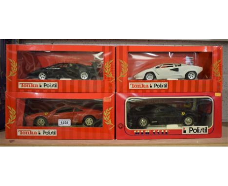 Tonka Polistil - a 1:16 scale model Ferrari GTO, red;  another Black;  Others 1:18 scale Lamborghini Countach white, another 