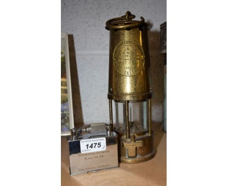 An Eccles miner's lamp; an Art Deco McCurdo chromium plated table later, presentation inscription "Blantyre" Engineering Co. 